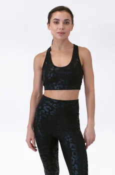 Nicola Metallic Leopard Sports Bra - Black